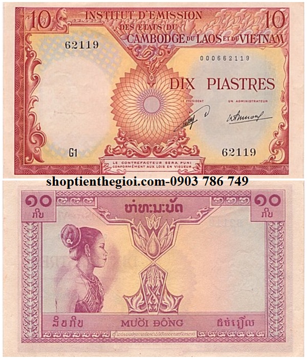 10 đồng piastre 1953 Laos